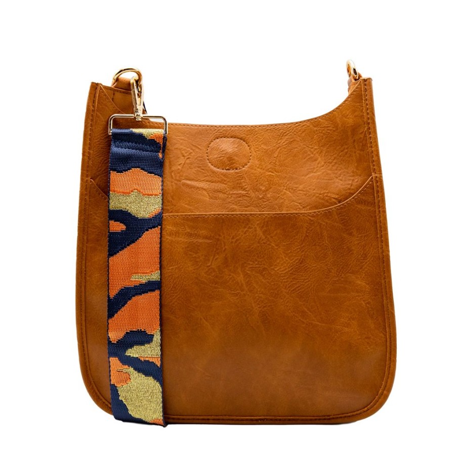 Bags AHDORNED | Camel Vegan Crossbody + Navy-Orange-Gold Camo Fashion Strap