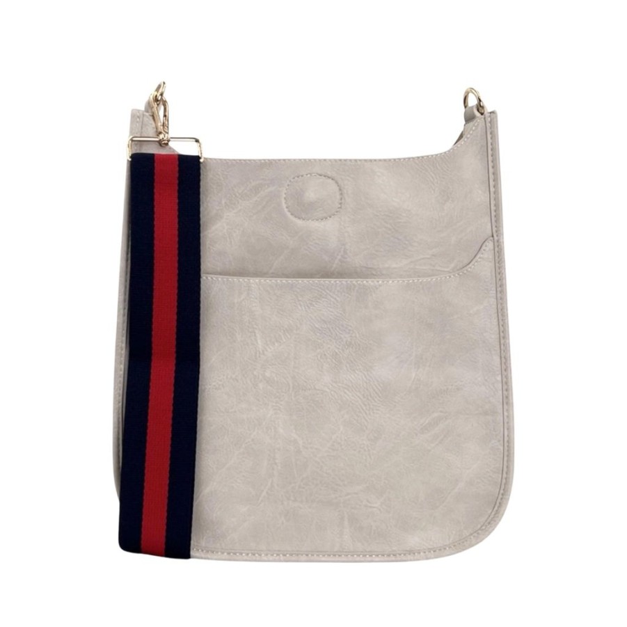 Bags AHDORNED | Cream Vegan Messenger + Navy-Red Multi-Stripe Strap