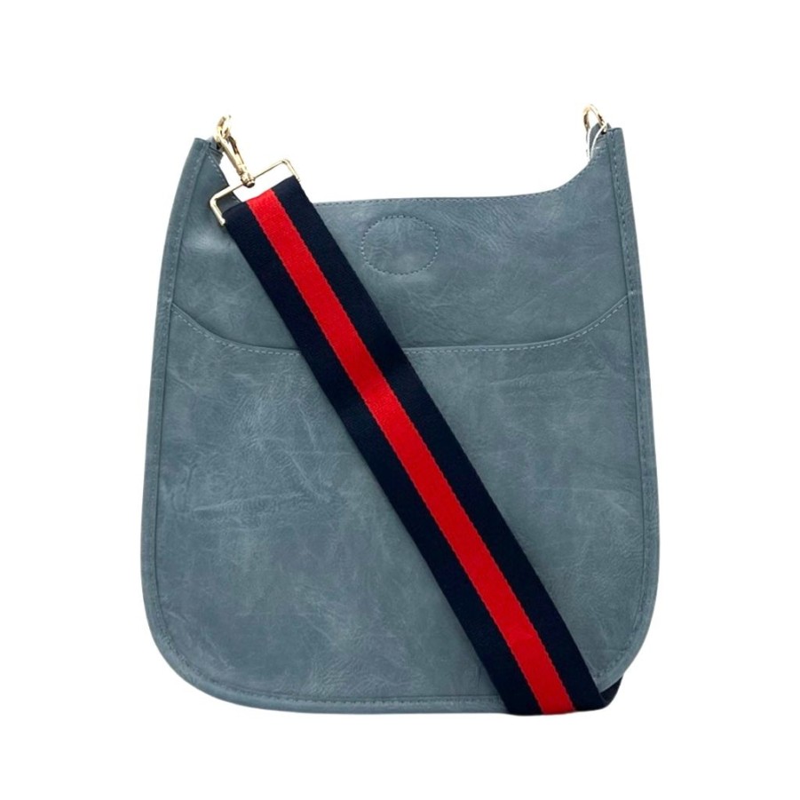 Bags AHDORNED | Denim Blue Vegan Messenger | Navy-Red Multi-Stripe Strap