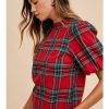 Tops anniewear | Tartan Ruffle Sleeve Blouse