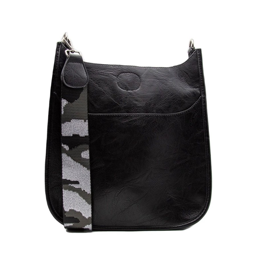 Bags AHDORNED | Black Vegan Crossbody + Silver Camo Print Strap