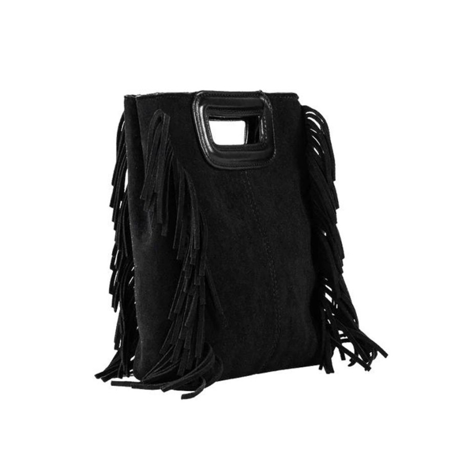 Bags AHDORNED | Drew Black | Small Fringe Microsuede Handbag