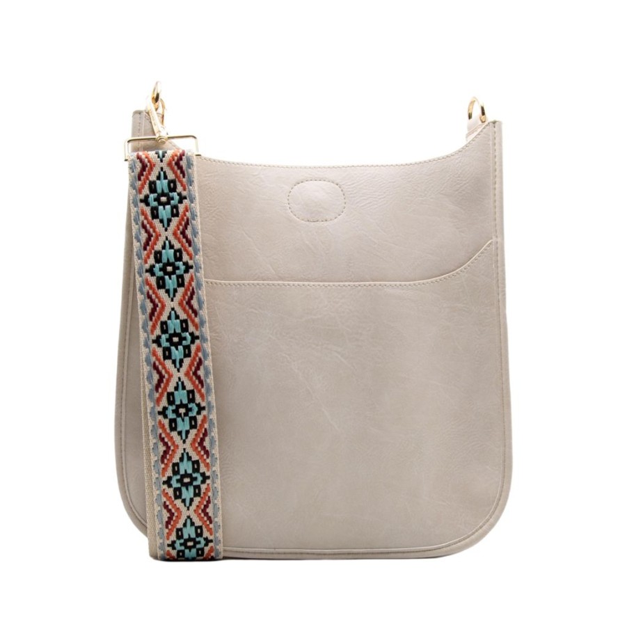 Bags AHDORNED | Cream Vegan Messenger + Cream-Blue Embroidered Strap