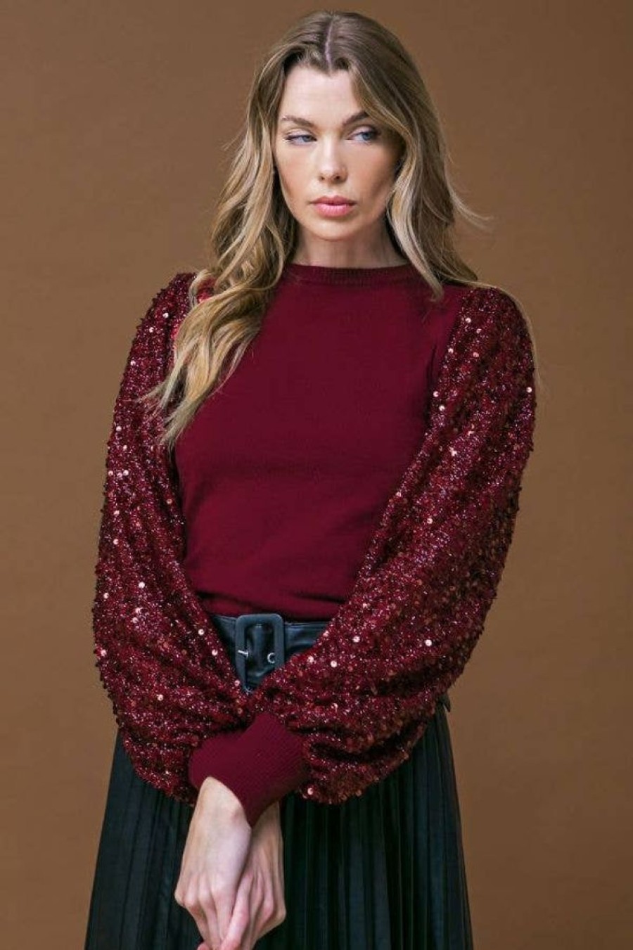 Tops FLYING TOMATO | Burgundy Sequin Sweater