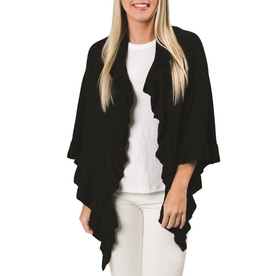 Tops Top It Off | Black Ava Ruffle Wrap