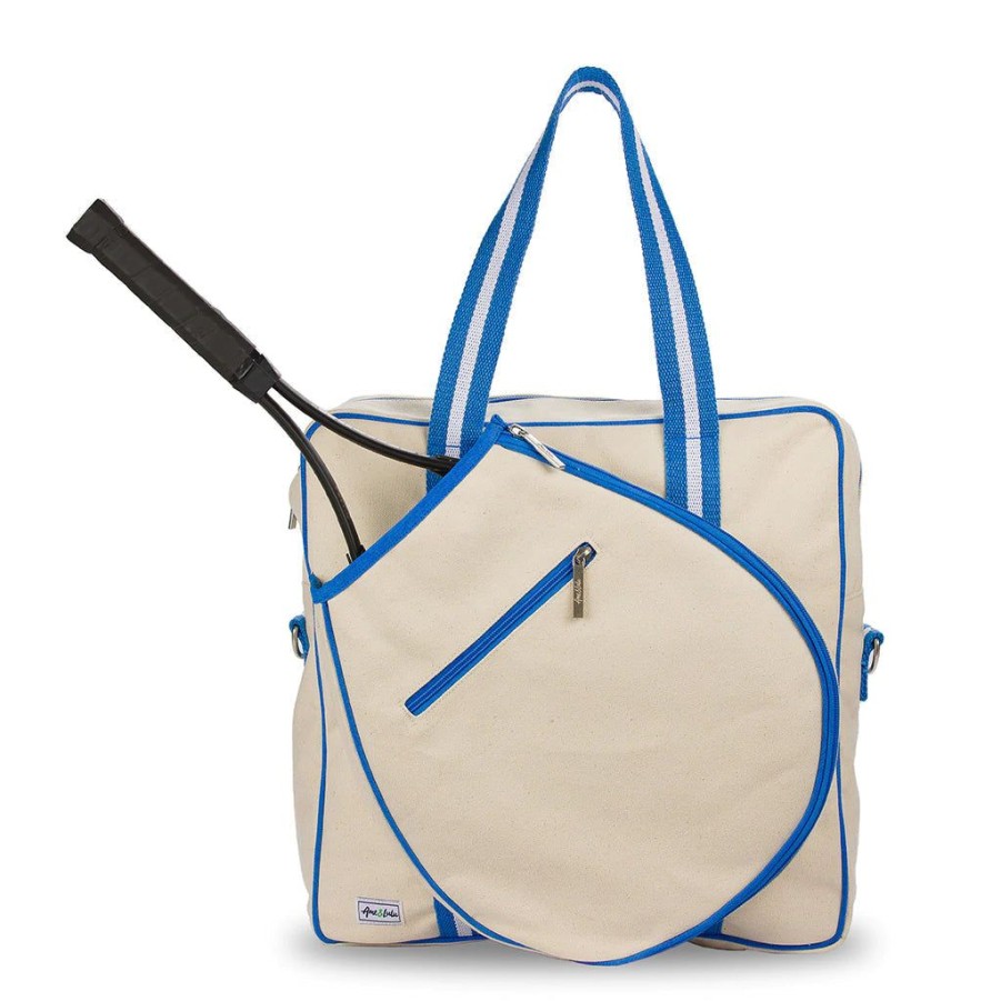 Bags Ame & Lulu | Hamptons Tour | Canvas Tennis Bag (Lt. Blue Trim)